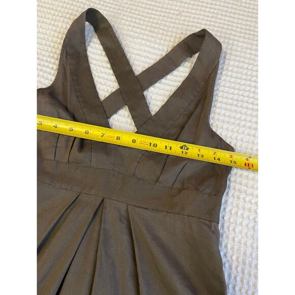 theory Olive Green/ Brown Linen Blend V Neck Cross Back Mini Sundress Size 2 Y2K - Picture 5 of 14